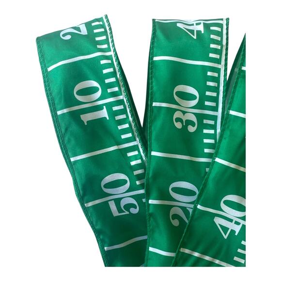 2.5” Football Field Wired Ribbon | Green Field Stripe Print for Sports Wreath - Picture 2 of 5